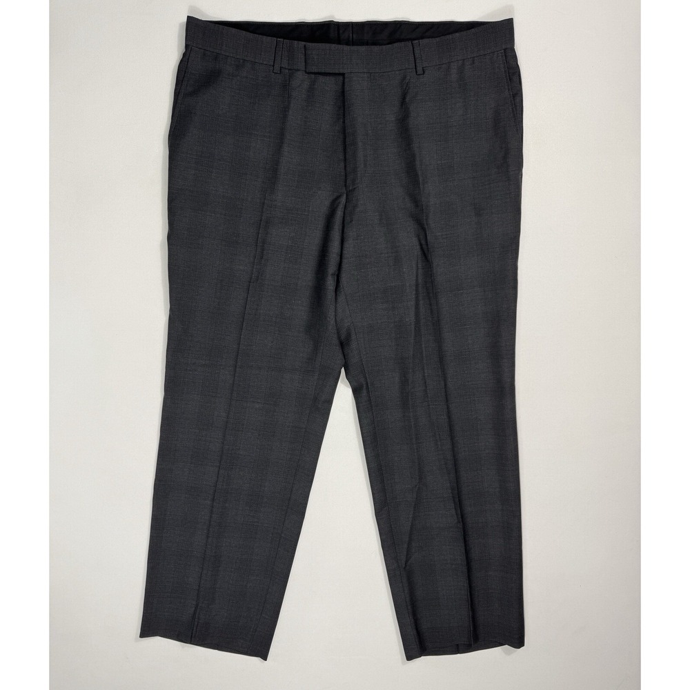 HUGO BOSS Men Grey Wool Plaid Suit Pants 44R 39x30 Flat Front Dress Slacks Boss